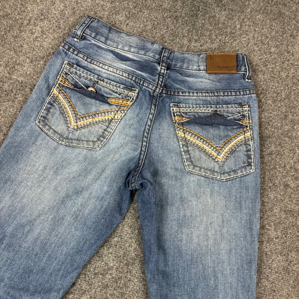Flypaper Boys Slim Bootcut Jeans Medium Wash Distressed Size 14 Blue Denim